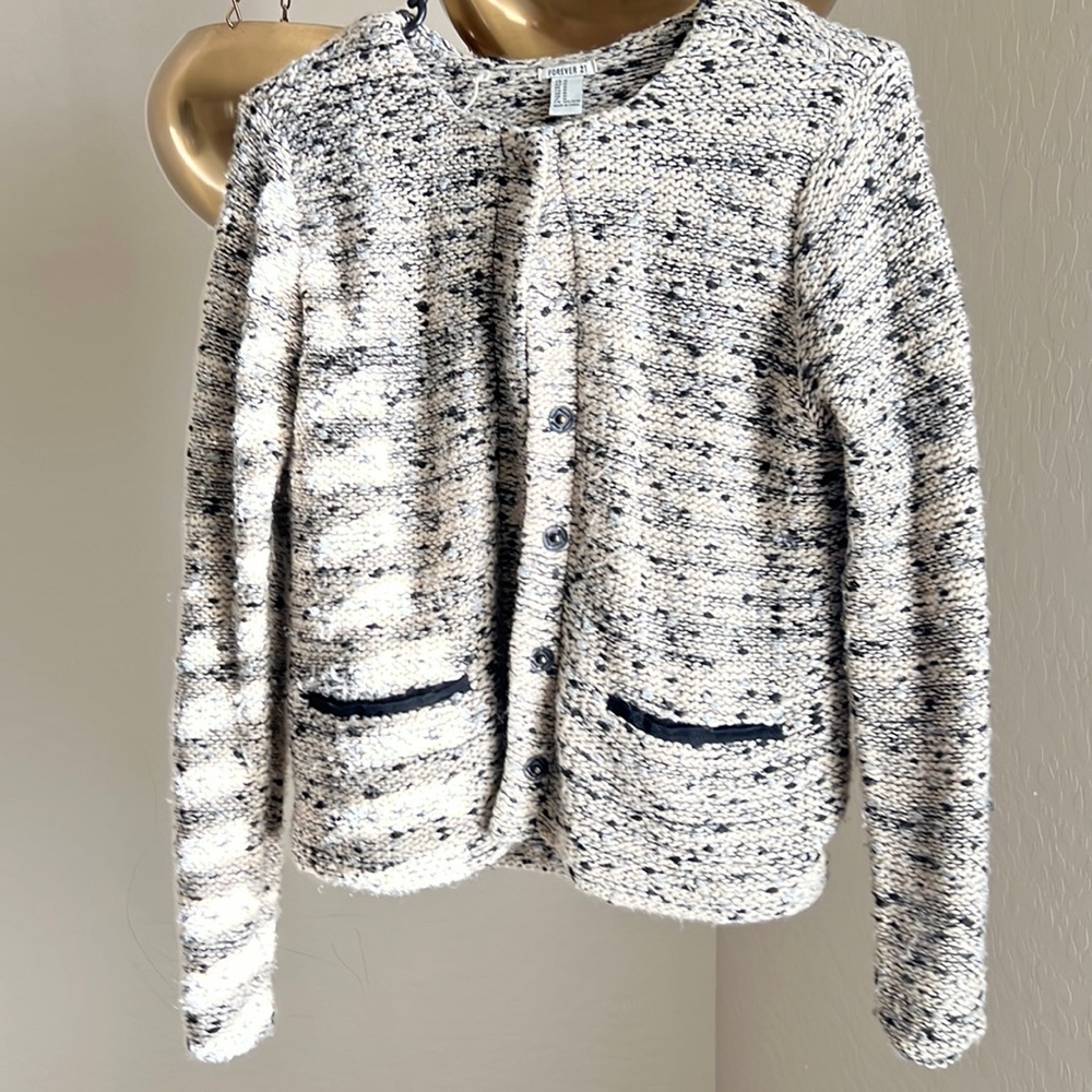 Forever 21 Cream, Black, Black & White Tweed Jacket